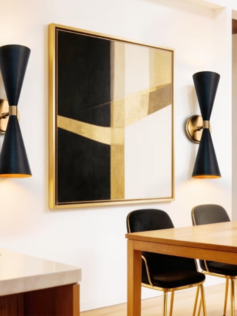Modern And Sleek Double Cone Wall Sconces in Matte Black and Gold - Pair - Picture 5 of 8